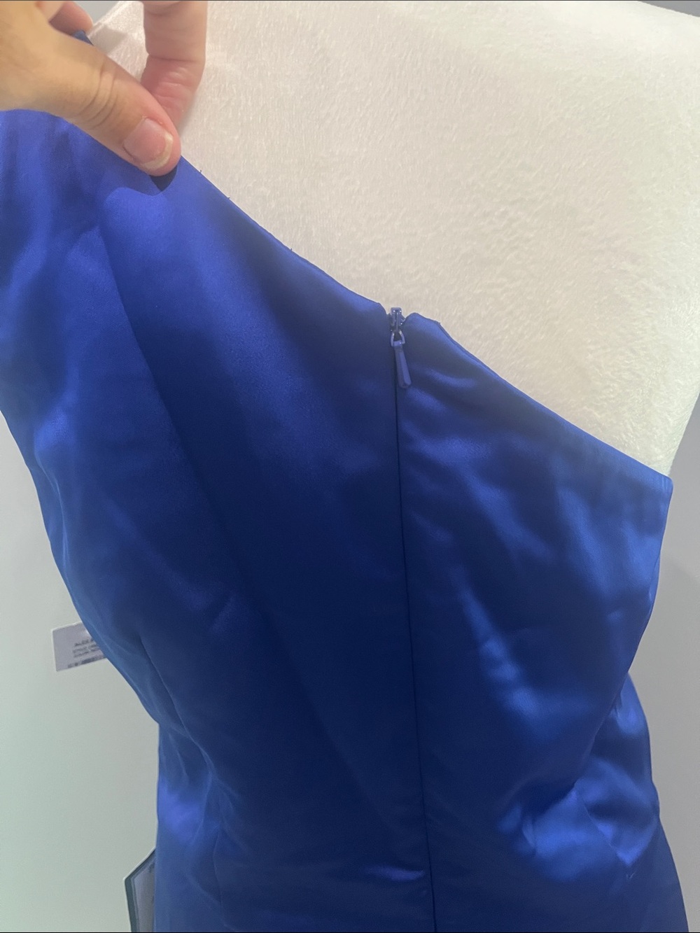 Alex and Ani Cobalt Blue One-Shoulder Satin Cocktail Dress - Picture 7 of 10